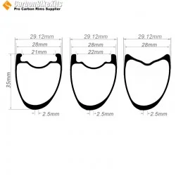 [ULTRALIGHT] 700C 35x28mm  Asymetric Carbon Tubeless Hooked/Hookless / Tubular Road Bike Rim